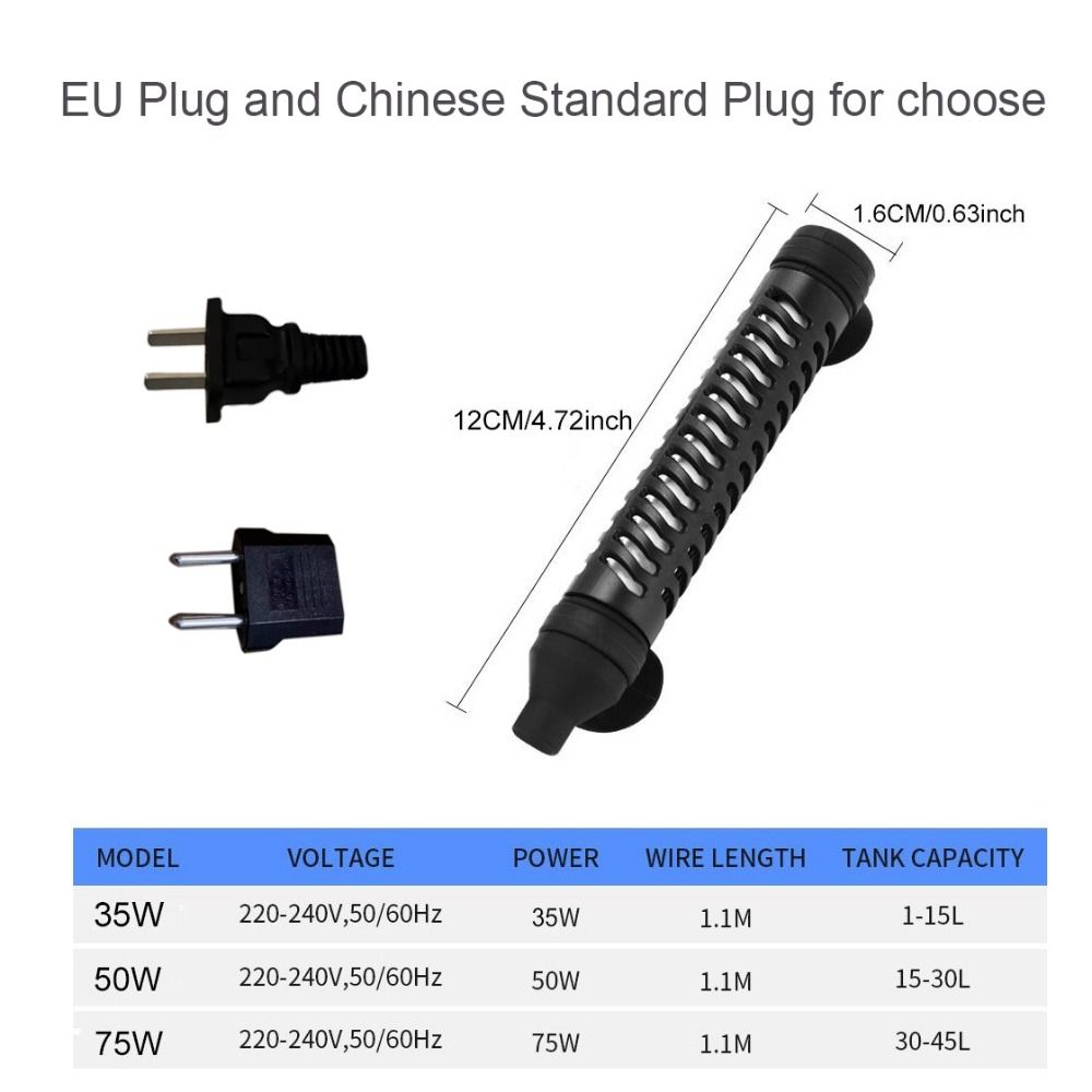 35/50/75w justerbare varmestaver til kvartsglass i akvarium, 22-34 °c med beskyttelsesdeksel, varmestaver til skilpaddekrukke