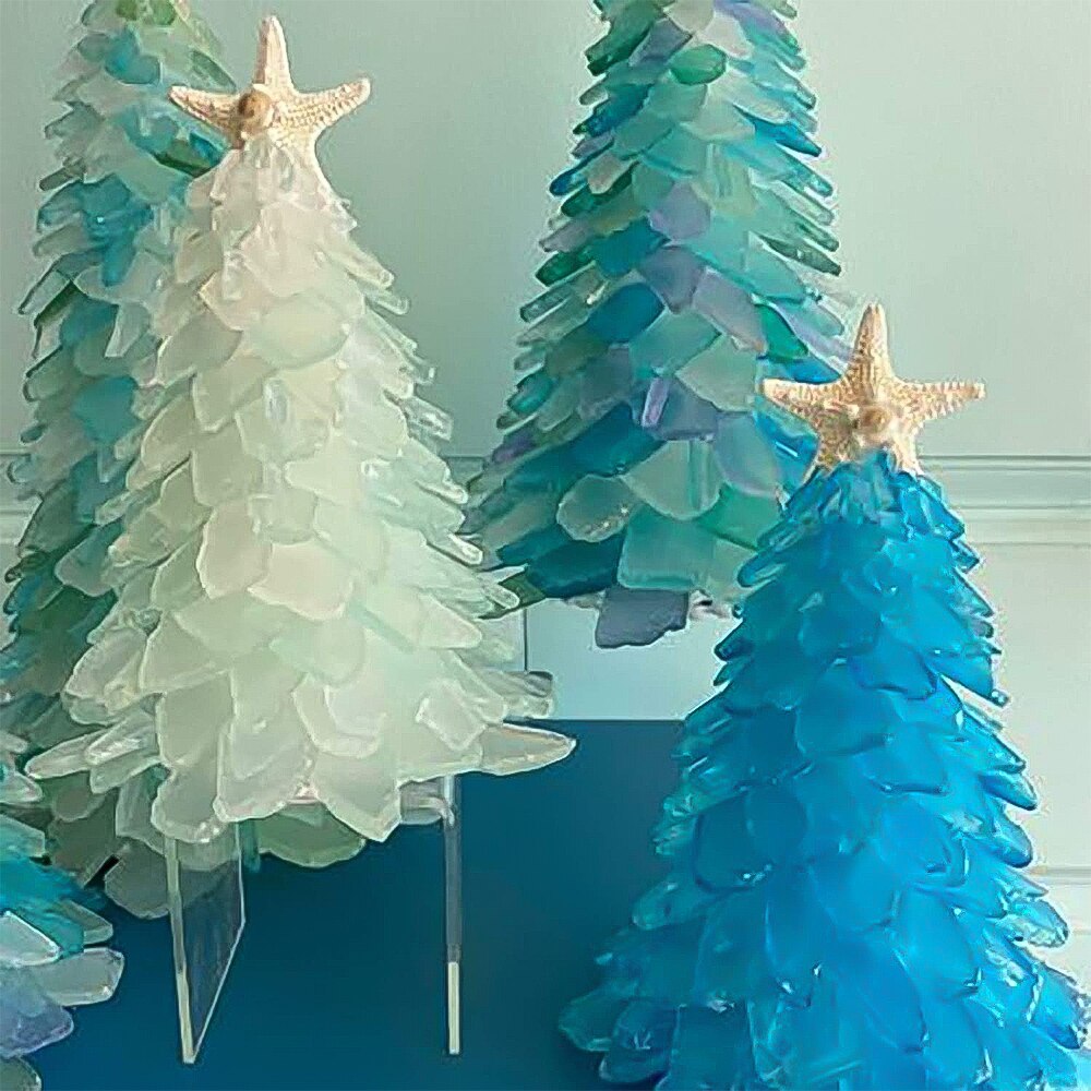 DIY Sea Glass Christmas Tree Unique Marine Creature Ocean Resin Ornament Home Windows Tables Fireplaces Decorative Year