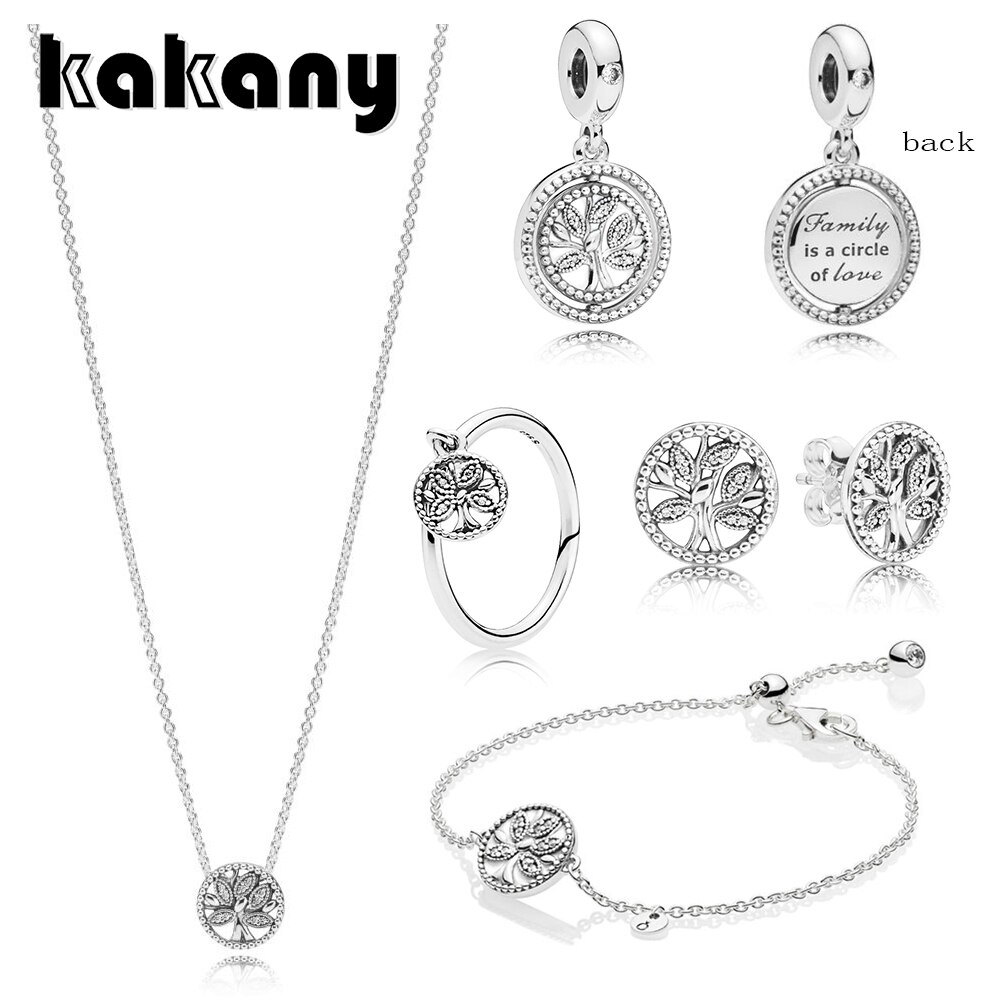 KAKANY-Conjunto de árbol de la vida europeo de plata de ley auténtica, Colección Retro brillante, joyería Original DIY Glamour