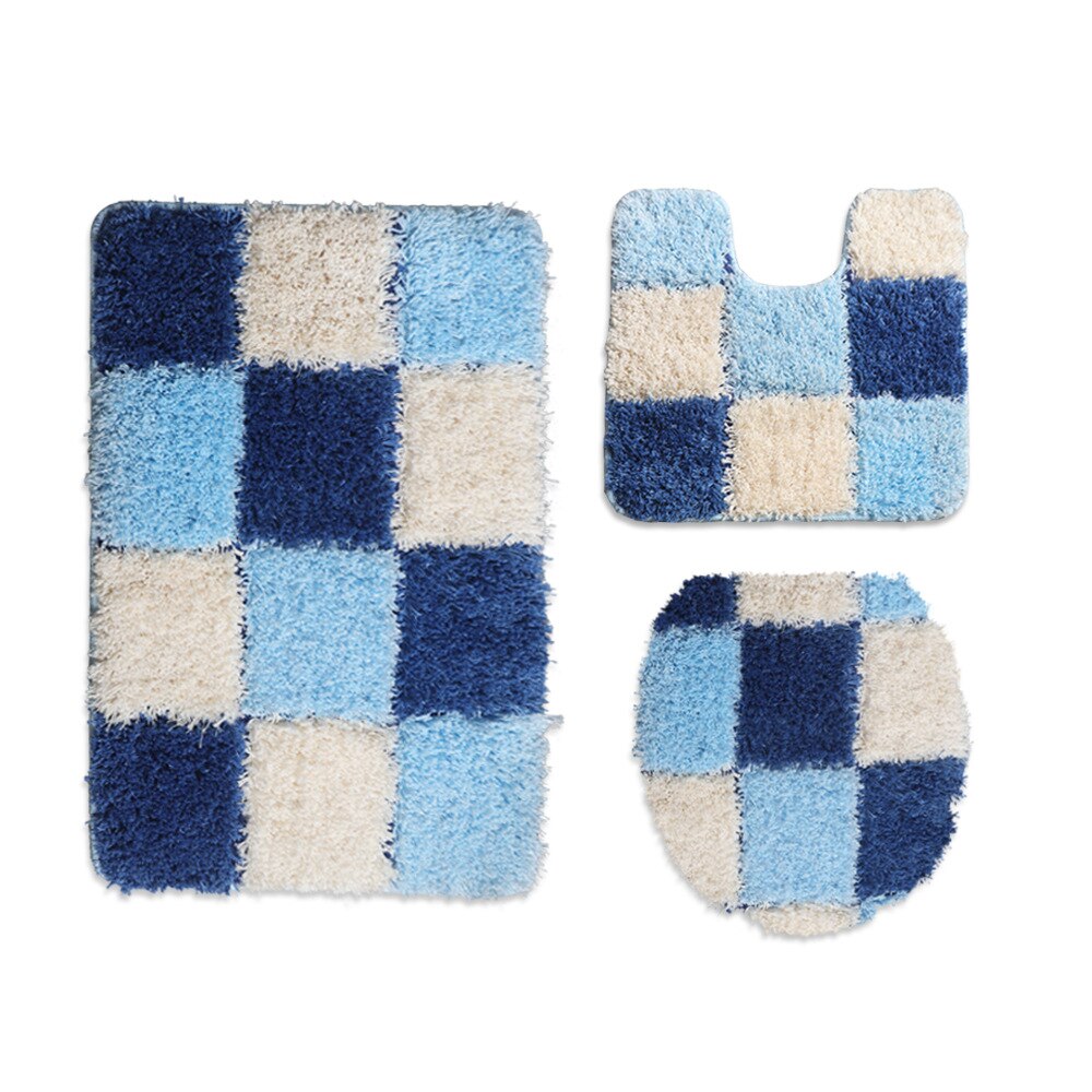 Europese geometrische abstracte flockmatset voor thuis toilet waterabsorberende antislipmat u-kussencombinatie driedelige badmat: 03
