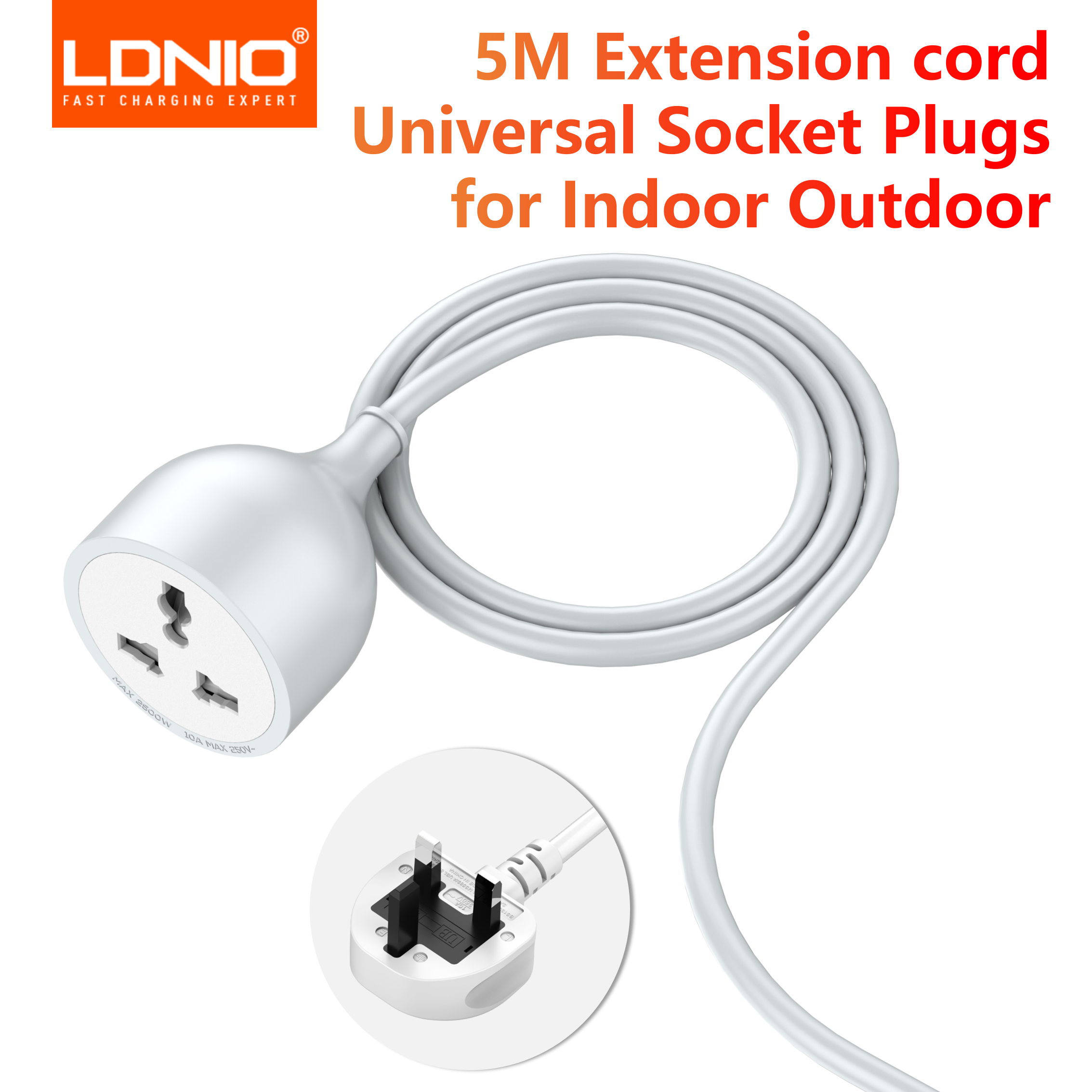 LDNIO Power Strip Extension Cord 5M Cable Universal Socket Plugs 2500W Electrical Socket Indoor Outdoor Plug Sockets Engineering: dark blue