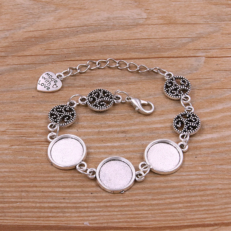 1 Uds., 2 colores, 15 estilos, aleación de Zinc de Metal, pulsera redonda de 12mm, ajuste de cabujón, conector de flor y Luna, accesorios de joyería hechos a mano: Blanco