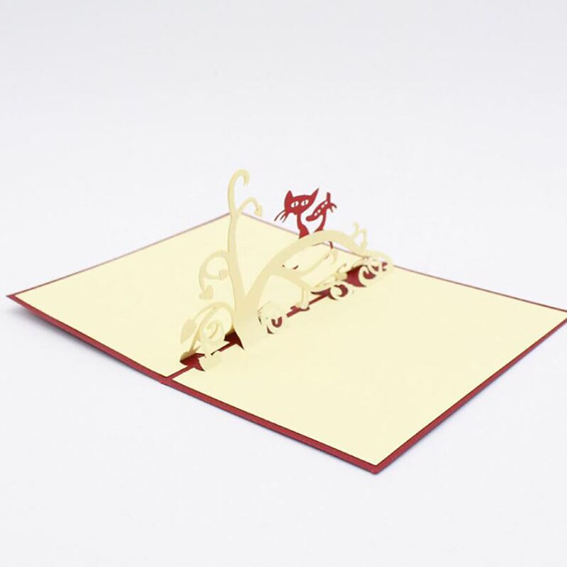 Nieuw Red Cover 3D Wenskaart Postkaart Papier Gesneden Katten Opvouwbare Wenskaart Wenskaart