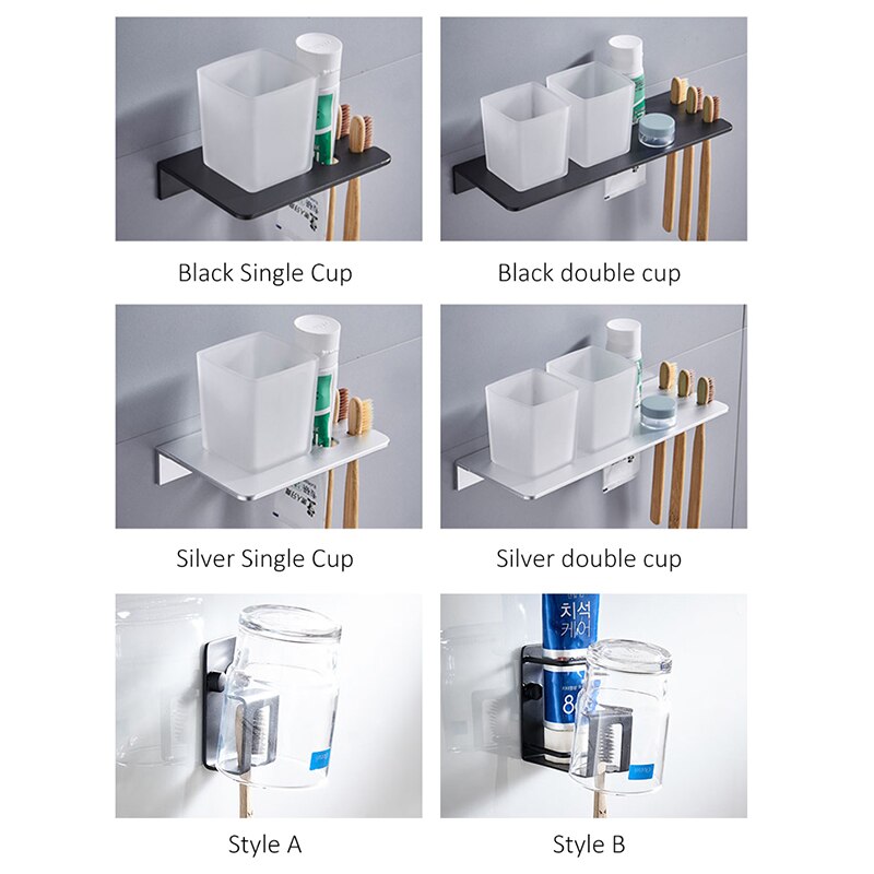 Porte-gobelet de salle de bain noir sans poinçon, porte-brosse à dents, accessoires de salle de bain multifonctions, porte-gobelet mural en métal ML6037