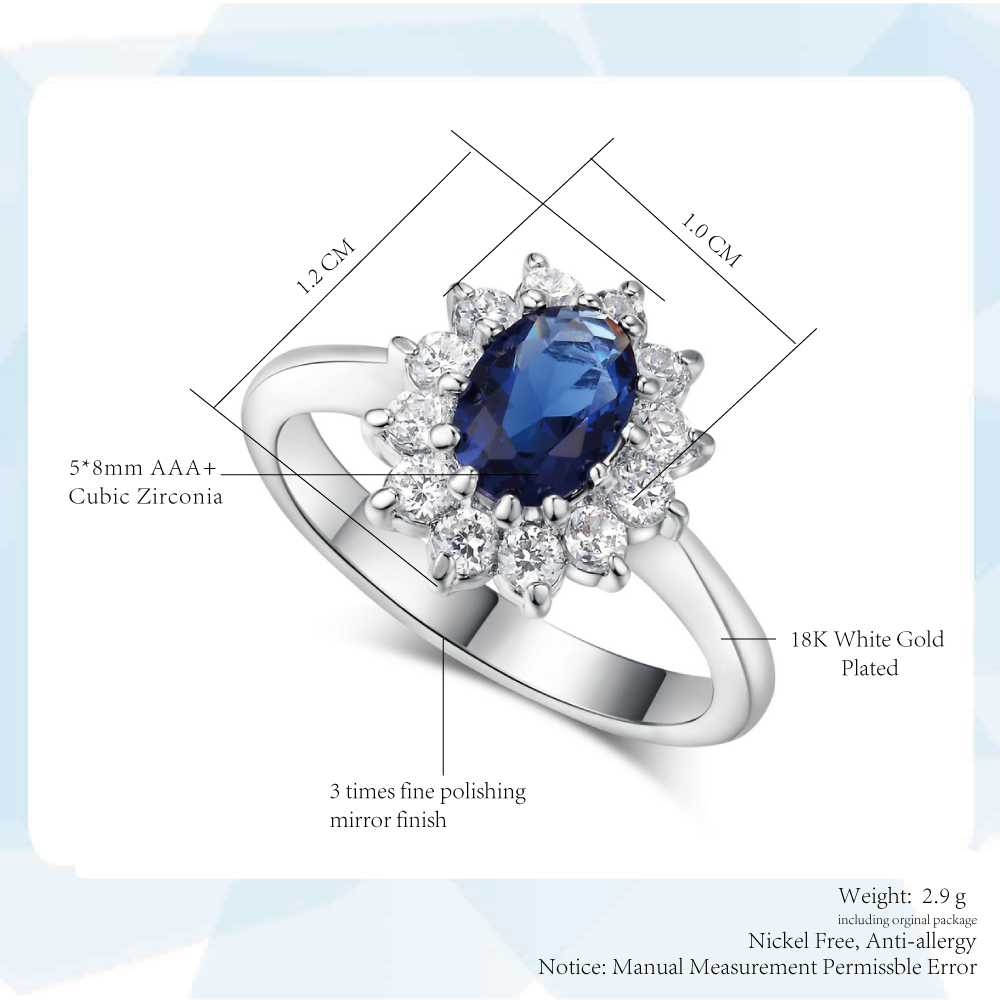 Princess Kate Rings For Women Blue Crystal Wedding Engagement Bridal Promise Marriage Ring For Bride Female Jewelry R076