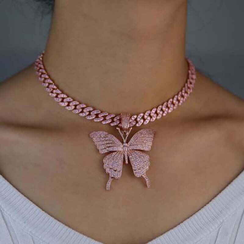 Vlinder Hanger Cubaanse Ketting Cubic Charm Tennis Chain Ketting Mode-sieraden