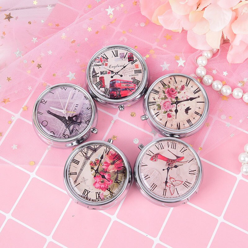 1PCS Portable Metal Round Flower Print Organizer Cute Compartment Pill Case Storage Tablet Container Medicine Box: Brown