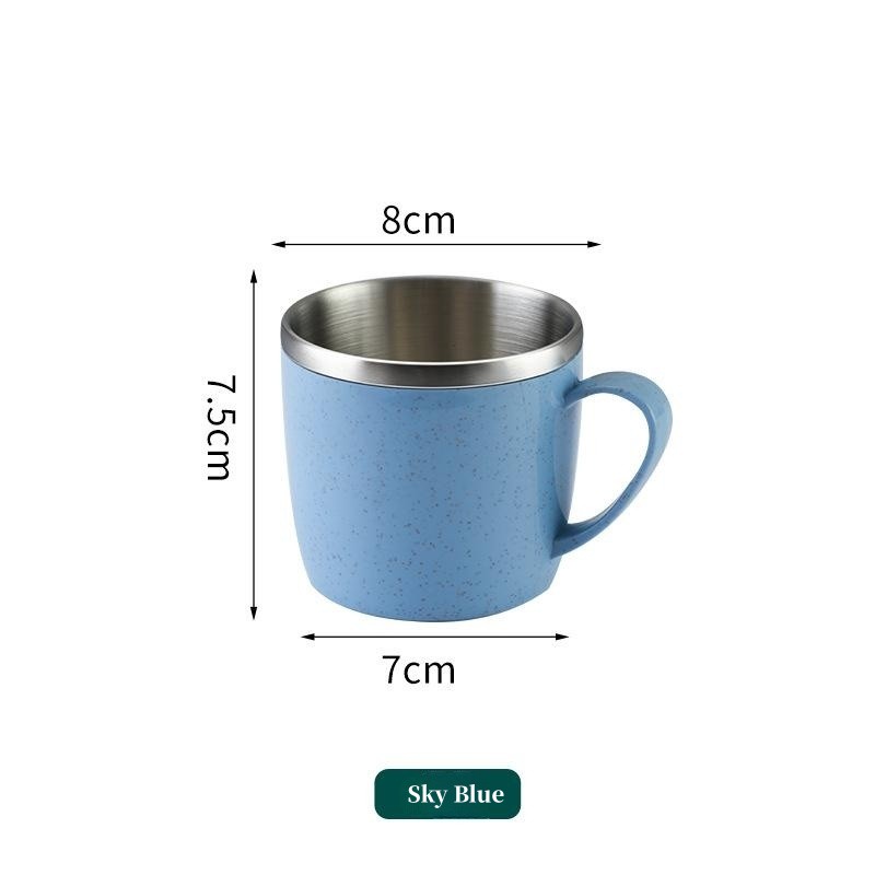 Tazas de acero inoxidable antiescaldado de doble capa, mango de plástico, taza para café, leche, té, bebidas, taza de agua para el hogar y la Oficina: Azul cielo