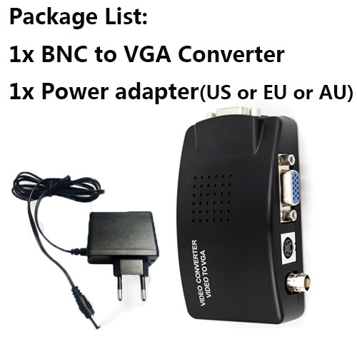 BNC to VGA Video Converter, S-video Input to PC VGA Out Adapter with dc cable or s video cable or power adapter: power adapter