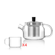 Mini Moderne Borosilicaatglas Theepot met Infuser & 4 Stuks Glas Cups, Chinese Thee voor Thee & Koffie