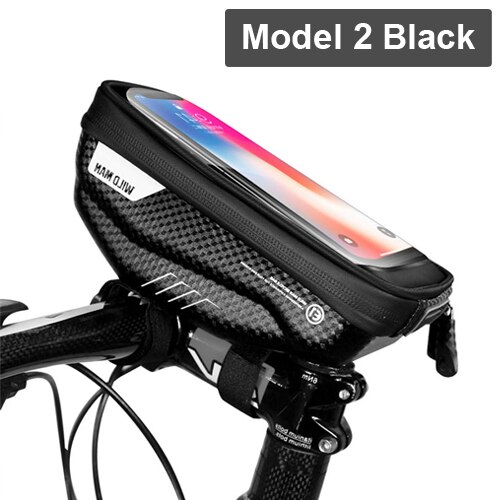Vild mand 6.2 tommer cykeltaske cykel regntæt vandtæt mtb front taske mobiltelefon etui cykling top rør taske cykeltilbehør: Model 2 sort