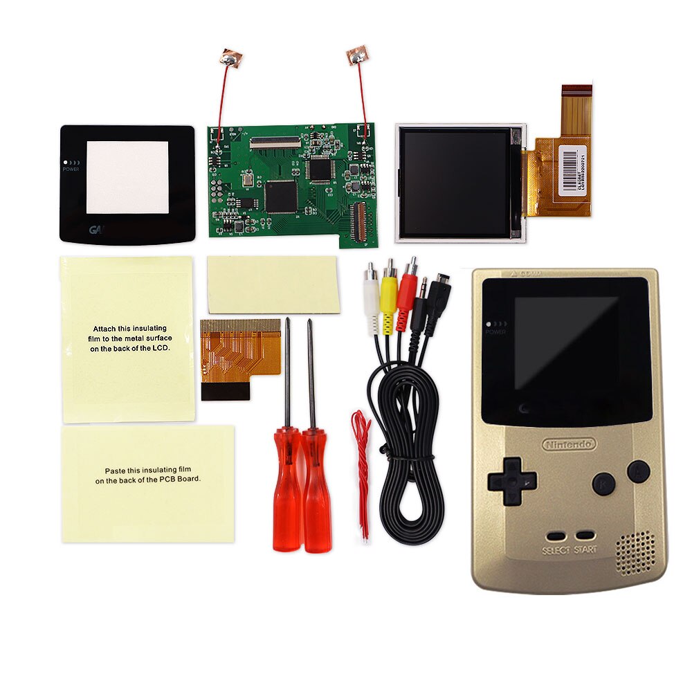 TV Version 2.2 inches GBC LCD High Brightness LCD Screen TV Out for Gameboy COLOR GBC - No Need Shell Cutting: Gold