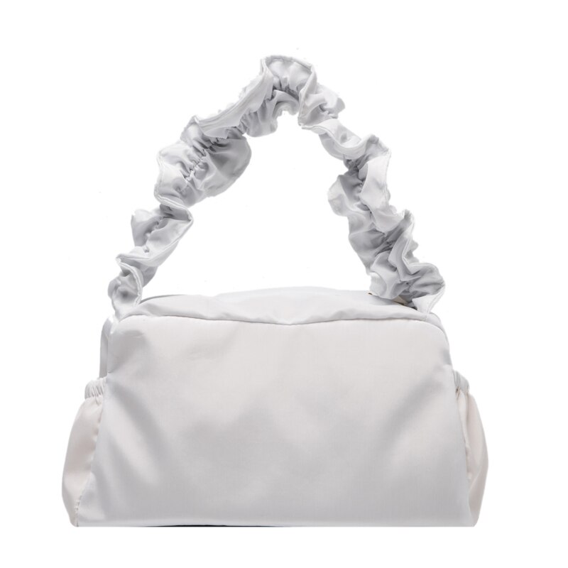 Vintage Nylon Vrouwen Portemonnee Handtassen Mode Plooien Dames Kleine Schoudertassen Retro Vrouwelijke Eenvoudige Oksel Bag Clutch Tote Bolsa: White