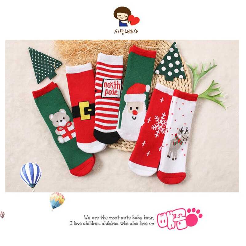 6 par/lote calcetines de Navidad para niños Otoño Invierno calcetines deportivos para niños de 1-8 años de edad Elk Santa Claus de Navidad