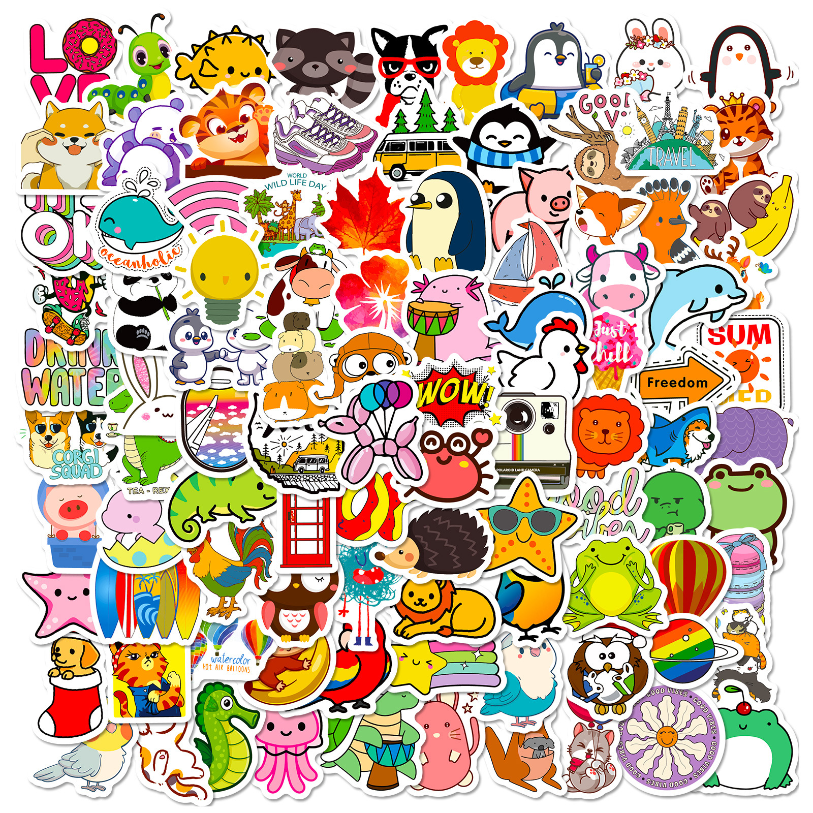 100 Uds Mini animales lindos alimentos dibujos animados pegatinas de grafiti teléfono guitarra portátil maleta taza pegatina impermeable juguete para niños: Marfíl