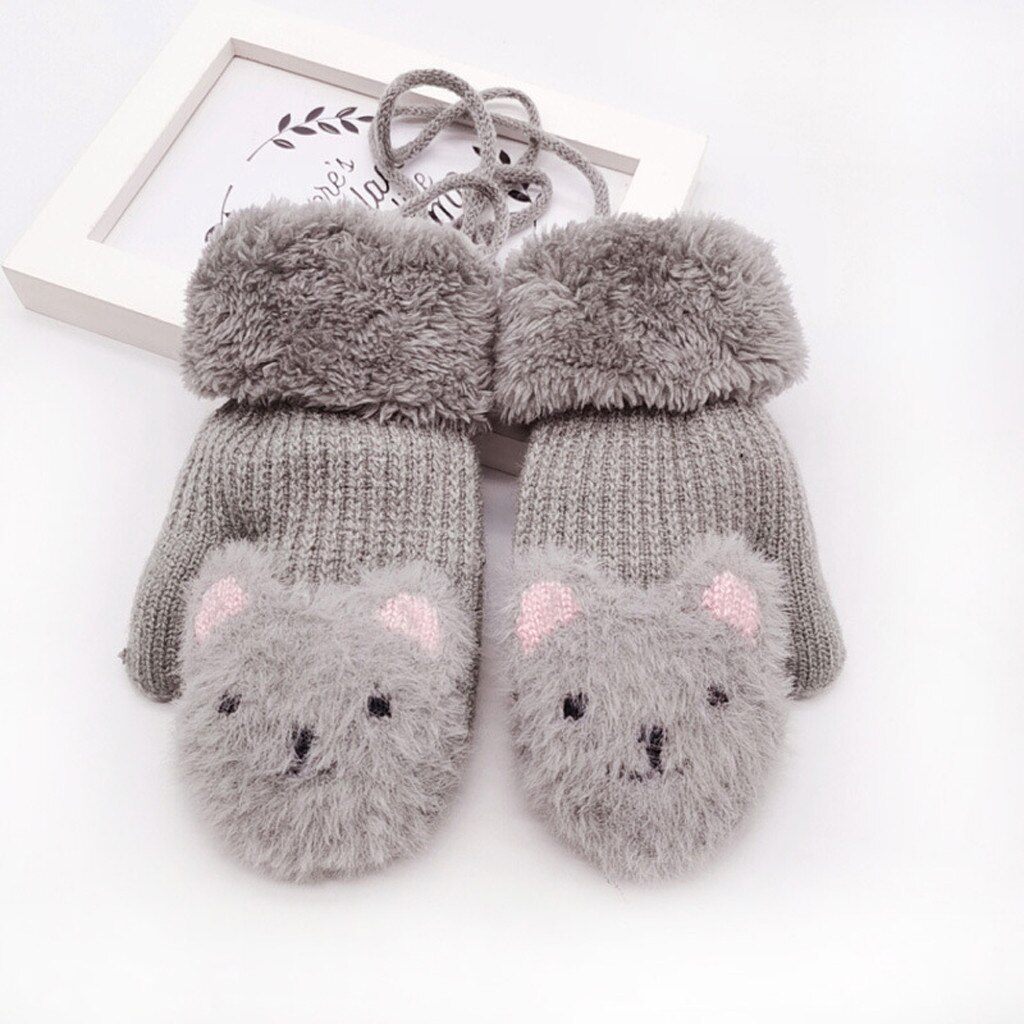 Children Kids Boys Girls Winter Cartoon Beer Patchwork Color Warm Knitted Gloves kids gloves mittens перчатки варежки guantes