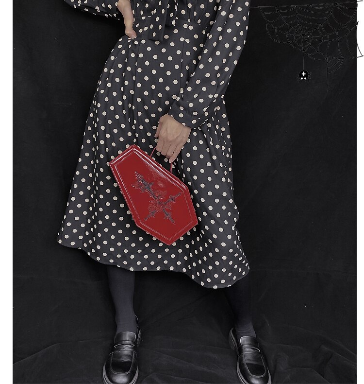 Harajuku Gothic Coffin Shape Purses and Handbags for Women Embroidered Cross Rose Dark Lolita Chain Crossbody Bag Punk Box
