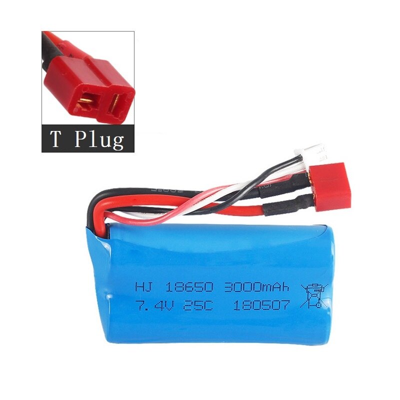 Bateria Lipo 7.4V 3000mAh 18650 2S com Conector T para Carro RC Q46 Wltoys 10428/12428/12423 - Acessório de Reposição de Alta Capacidade 7.4V