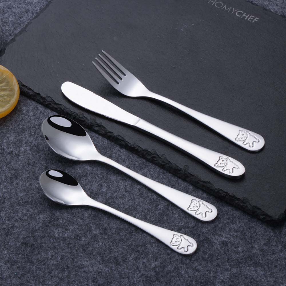 1Pcs Baby Dishes Stainless Steel Teaspoon Spoon Fork Knife Utensils Set Baby Kids Learning Eating Habit Children Tableware