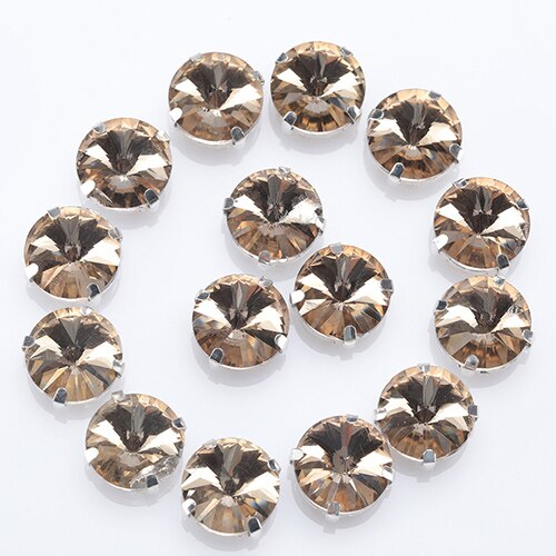 Piedras de cristal redondas brillantes para coser, piedras de vidrio para decoración de ropa, piedras de cristal sueltas con parte trasera plana y garra, 10  s062: Marrón claro