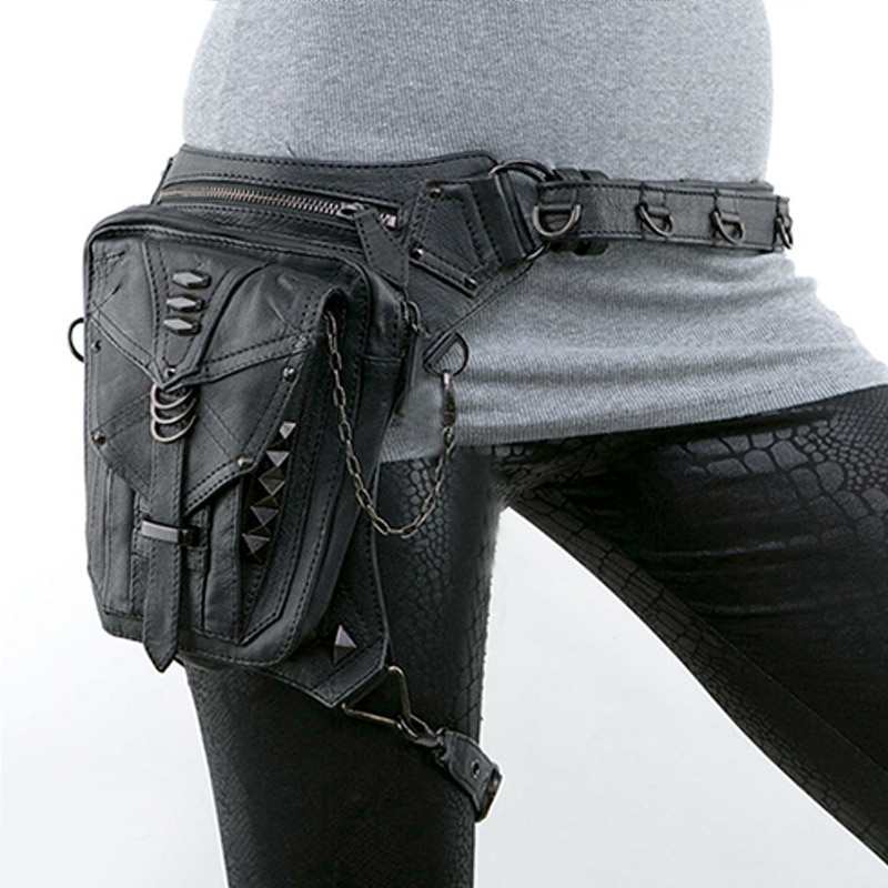 Steampunk, sac ceinture en cuir pour femmes, sacs aux jambes de moto, bandoulière avec support coque de téléphone, sacs noirs, nouveauté