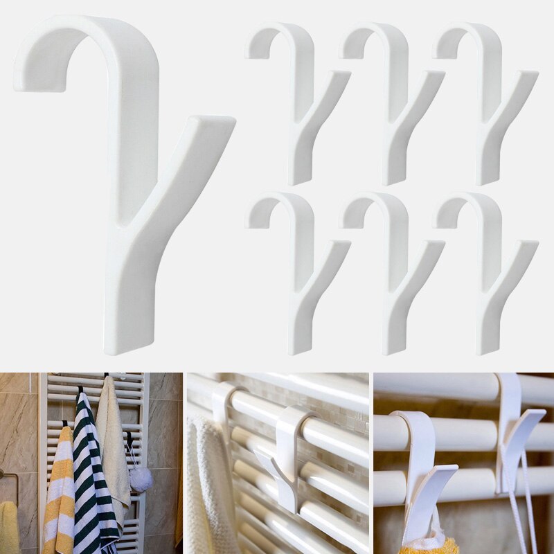 6Pcs Hanger Voor Verwarmde Handdoek Radiator Rail Bad Haak Houder Kleerhanger Plegable Sjaal Hanger Wit