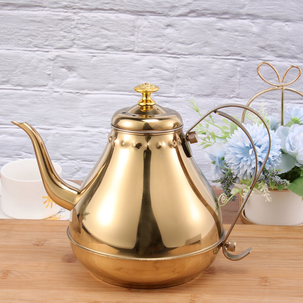 1.2L Stainless Steel Kettle Long Mouth Water Heater Tea Coffee Tableware for Home Office (Golden)