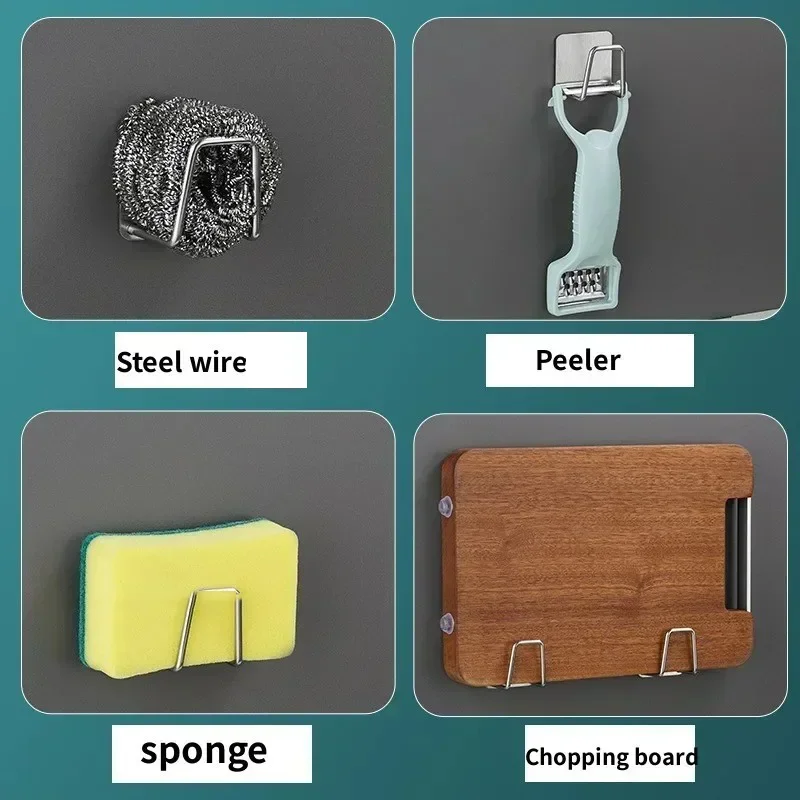 Pia de cozinha de aço inoxidável esponjas titular auto adesivo dreno secagem rack cozinha ganchos parede acessórios organizador armazenamento