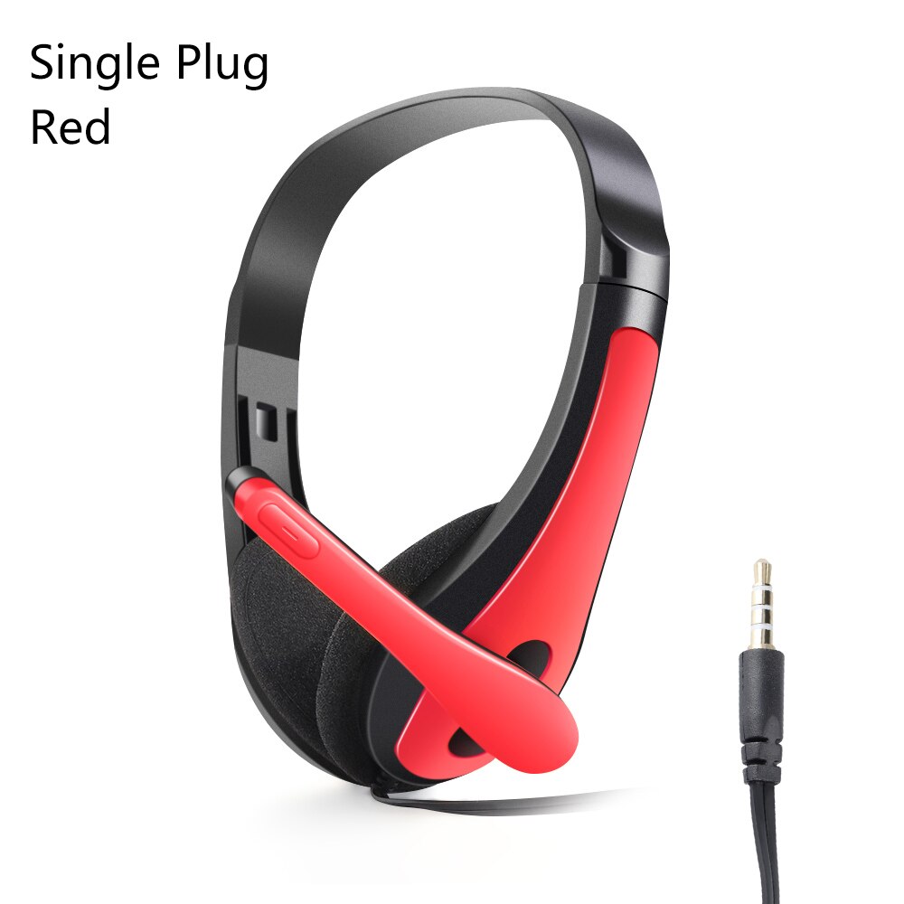 1PC 3.5mm Microphone Headset Noise Cancelling Stereo Headset Head Headphone Earphones For PC Computer Phone: red Single Plug