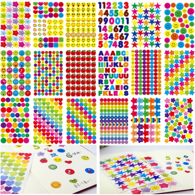 10-blad lachend gezicht stickers schattig notebook laptop portret stickers glimlach ster brief beloning sticker klassiek speelgoed voor kinderen cadeau