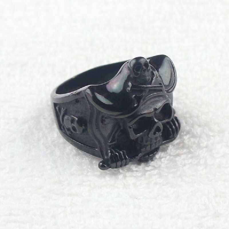 Cool couteau crâne de Pirate noir pour hommes, anneau de motard en acier inoxydable, taille américaine 7-15