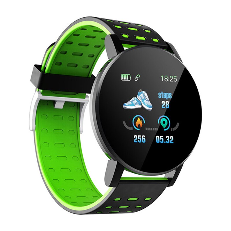 Bluetooth Smartwatch hommes pression artérielle femmes Sport fréquence cardiaque FitenessTracker Bracelet pour Android IOS montre intelligente ronde PK D20: 119  green