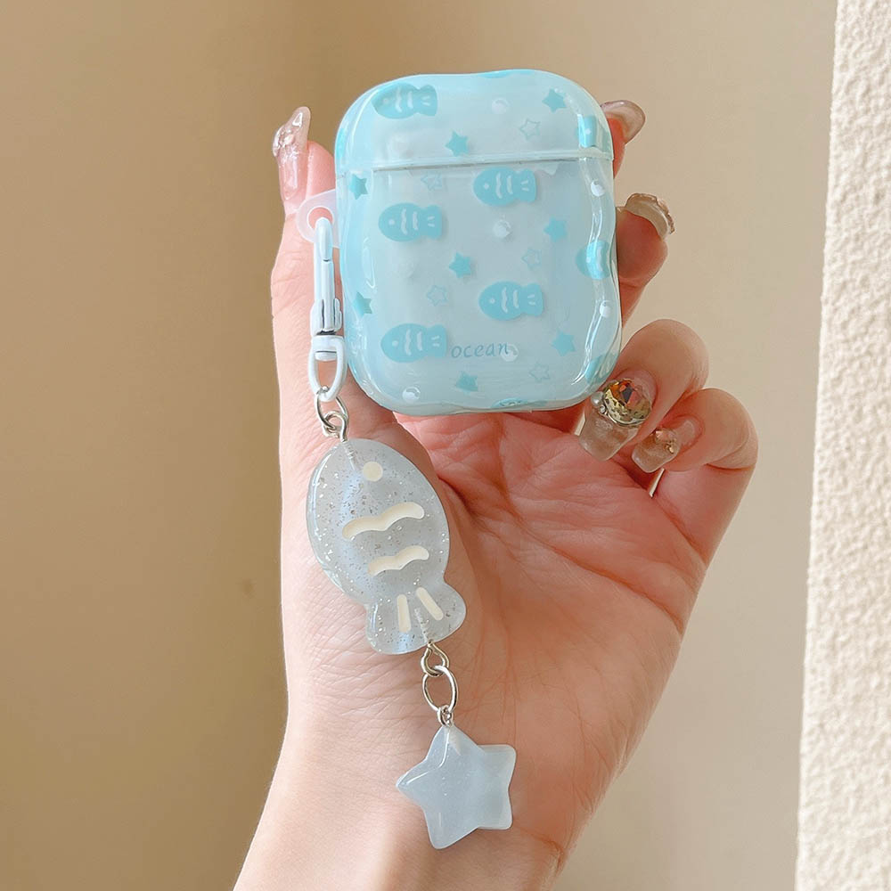 Case For AirPods 4 2 3 Pro 2 EarBuds Blue Fish Star Fresh Earphone funda with Keyring For AirPod 4 Pro2 Headset Bags Accessories