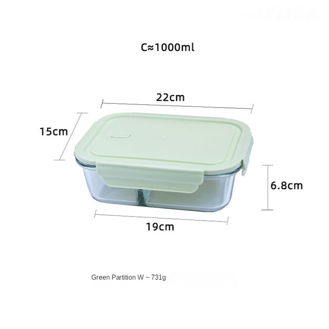 JSWORK Glass Bento Lunch Box Food Storage Picnic Microwave Oven Marmita Kitchen Containers Tupper Cristal Meal Prep: Green 2grids