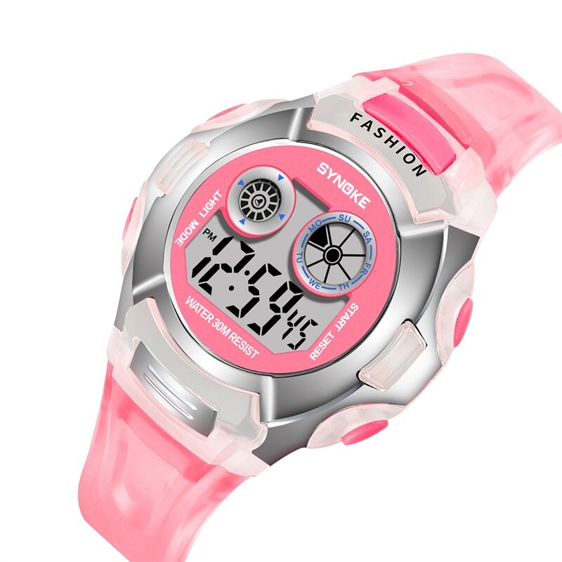 SYNOKE Kinderen Digitale Horloges Sport Jongens Meisjes Kleurrijke Lichtgevende Kids Polshorloge Roze Mode Chronograaf Studenten Klok: pink