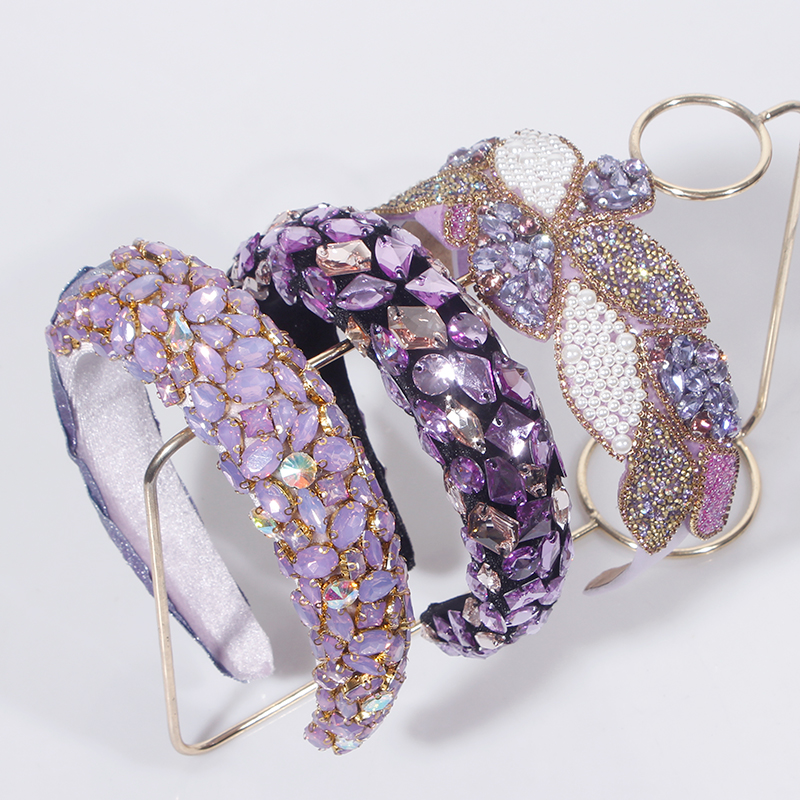 Luxury Baroque Purple Shiny Rhinestone Headbands Hair Accessories Women Trend Party Hairband Girl Hair Band Headwear