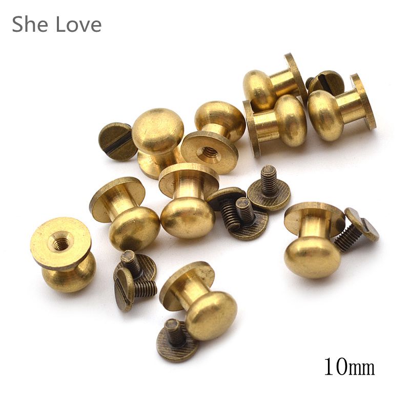 Chzimade 10Pcs Stud Schroef Ronde Kop Massief Messing Nail Leer Klinknagel Chicago Knop Voor Diy Lederen Decoratie