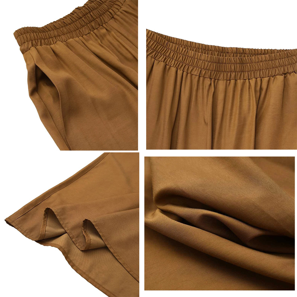 Pantalones de pierna ancha para mujer, pantalones de pierna recta, drapeado elástico, tiro medio, Retro, minimalista, seda de hielo, talla grande, primavera y verano