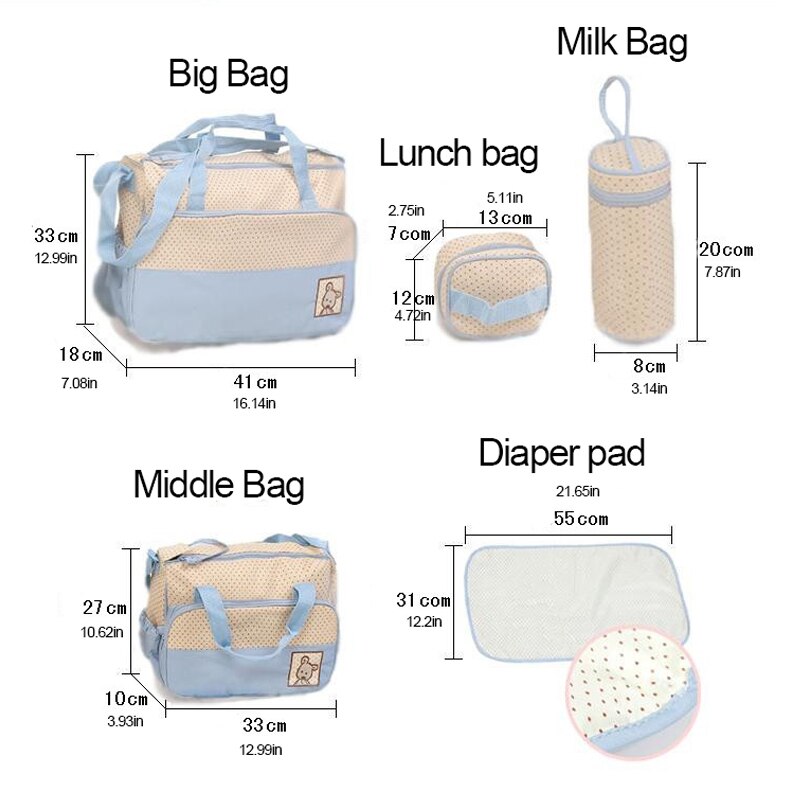 Multifuncational Large Capacity 5Pcs Baby Diaper Bag Shoulder Bags Organizer For Mummy Maternity Baby Bag For Mom Diaper Bag