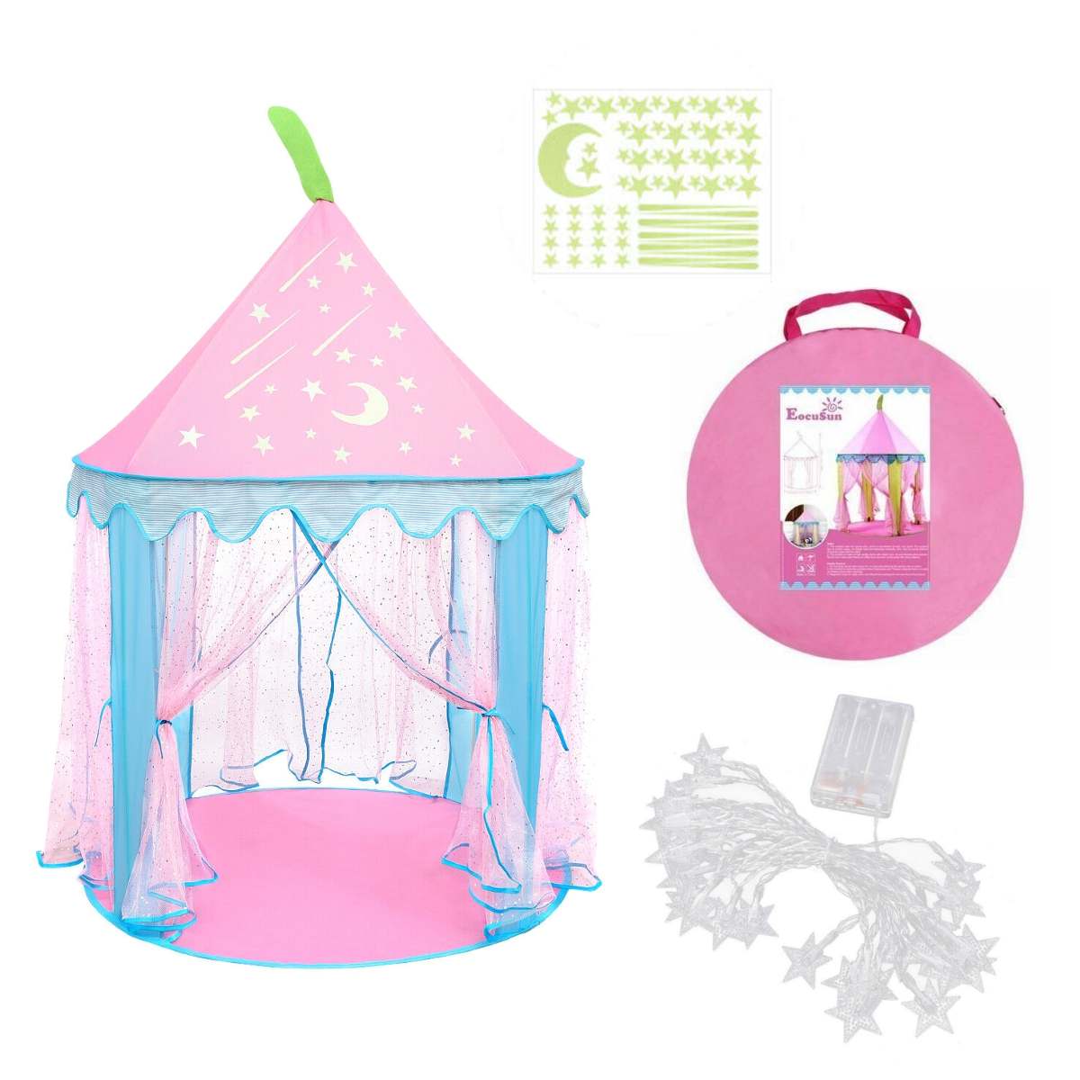 Pink/Blue Castle Tent Kids Boys Girls Children Funny Play Portable Princess Prince House Fairy Home Playhouse 120cm*90cm*70cm