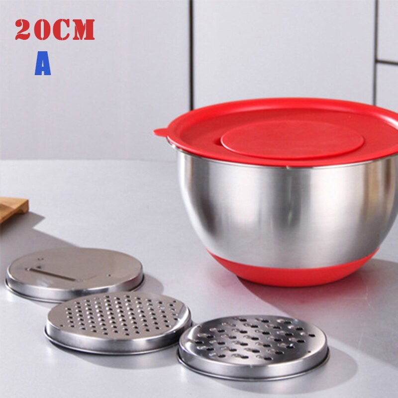 Rvs Non-Slip Mixing Bowls Met Rasp Bijlagen Schenktuit Handvat En Deksel Utensilios De Cocina -V12