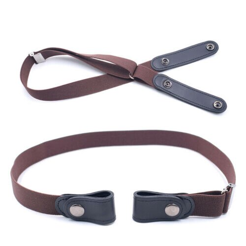 Trend Men Women's Buckle-Free Elastic Invisible Belts Jeans Trousers Casual Clothes Accessories Simple Waistband: Coffee
