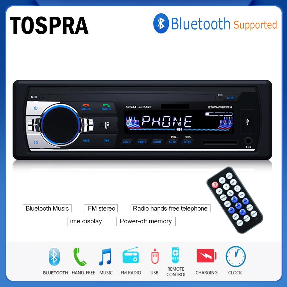 TOSPRA Auto Multimedia Speler Bluetooth Autoradio MP3 Muziek Speler Auto Stereo Radio FM Aux Ingang Ontvanger USB 12V In -dash 1 din