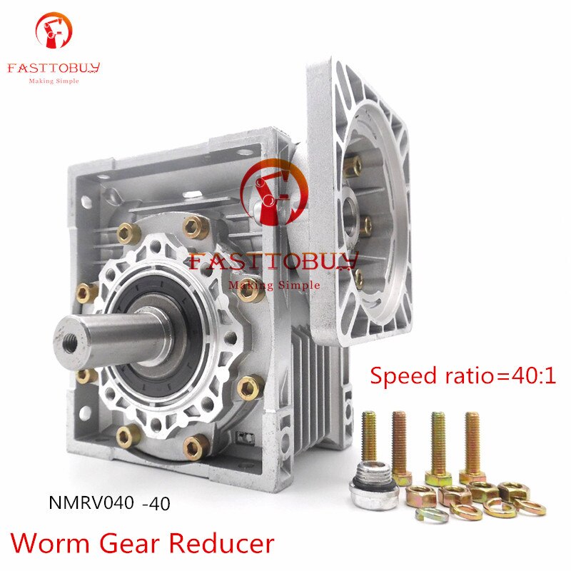 Speed Ratio 40:1 NMRV040 Worm Gear Reducer, RV40 Gearbox with Output Shaft for NEMA24/32/34/36 Stepper/Servo Motor