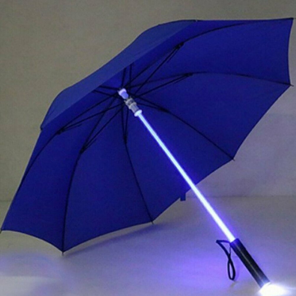Kunststoff verrotten Wandern Regen transparent LED Regenschirm Männer Frauen blinken Auf Nacht Licht Halfter Rolle Wasserdicht Winddicht Regenschirme: Blau