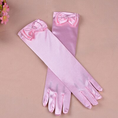 neue handschuhe für mädchen Lange prinzessin handschuhe mädchen hochzeit kleid handschuh bogen kostüm zubehör Satin- handschuhe geburtstag blau: Rosa