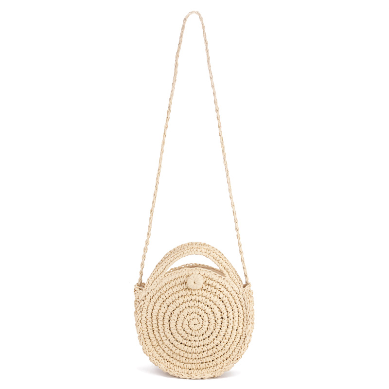 FGGS Round Paper rope Beach Bag Summer mini Vintage Handmade Crossbody straw Bag Girls Circle Rattan bag Small Bohemian Shoulder