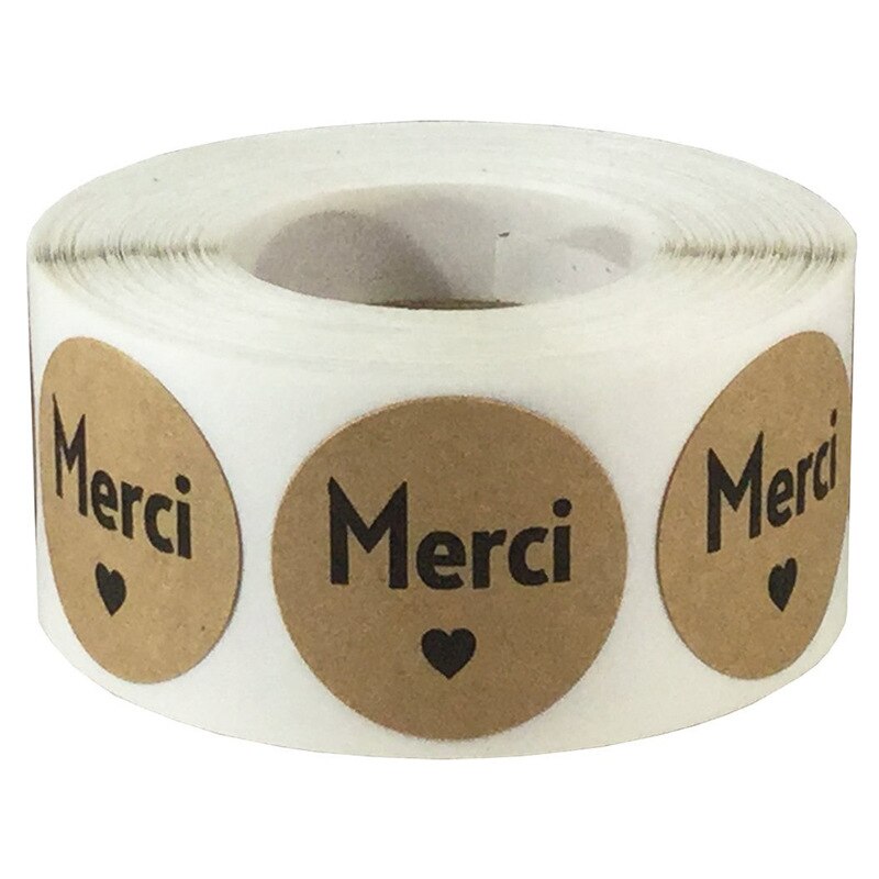 500pcs/roll 1Inch Thank You Round Sticker Kraft Paper French English Japanese Spanish Portuguese Merci Gracias Sticker Pack: French