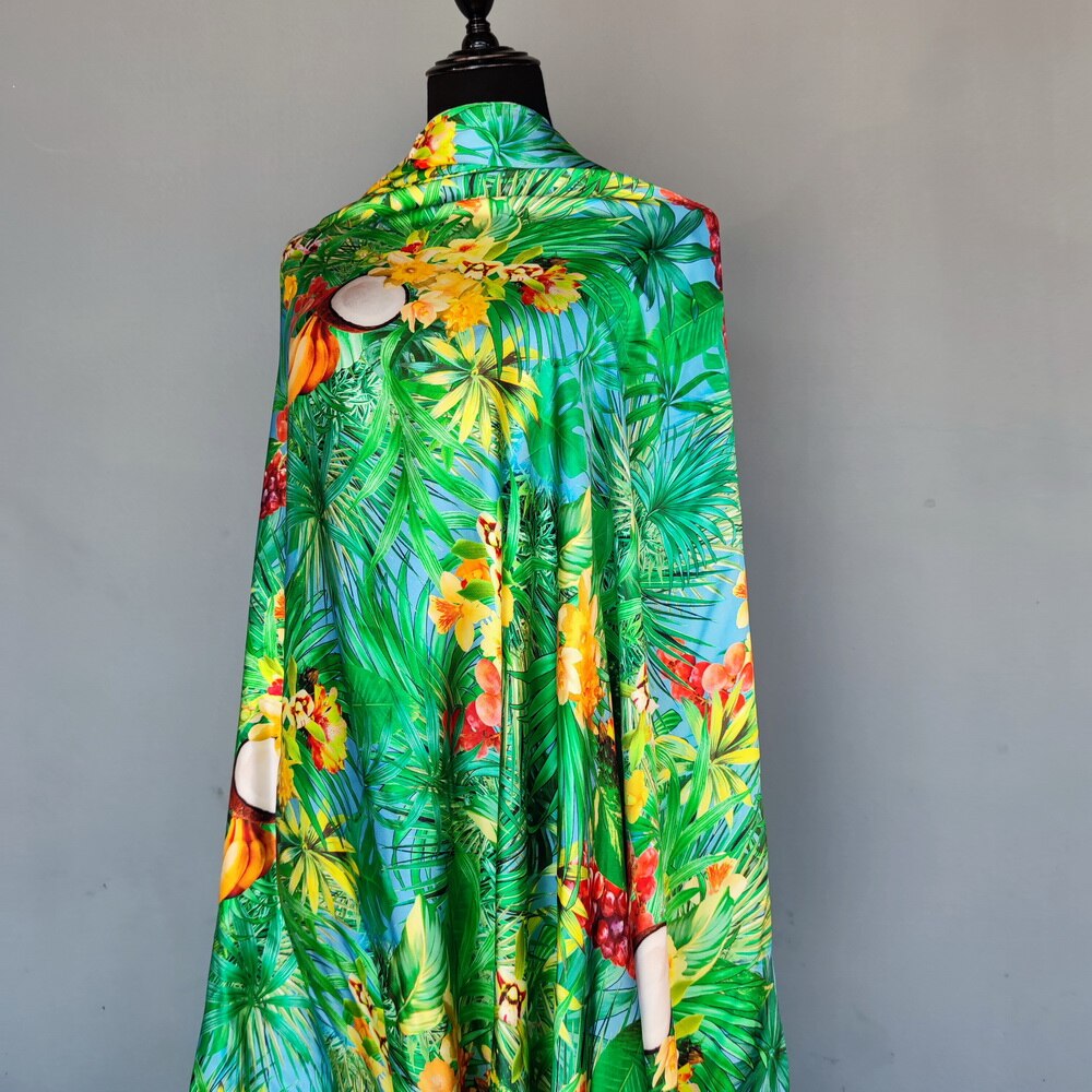 19M Zijde Charmeuse Zijde Moerbei Zijde Voor Dressgown Gewaad Jungle Patroon Zijde Zomer Seizoen Heldere Kleuren Hawaii stijl