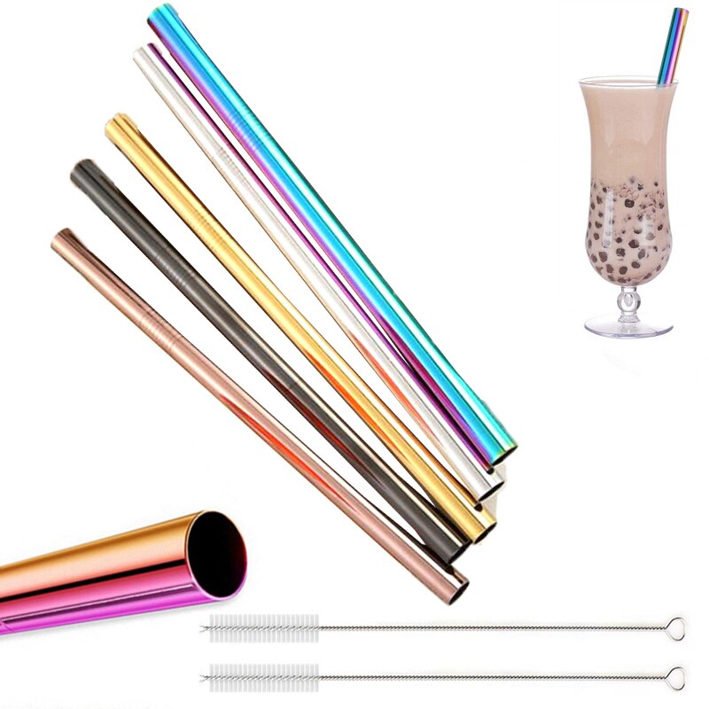 Large 12mm Bubble Tea Milkshake Straw Reusable Metal Straw 304 Stainless Steel Drinking Straws Set Bar Boba Straight Straw Tubes